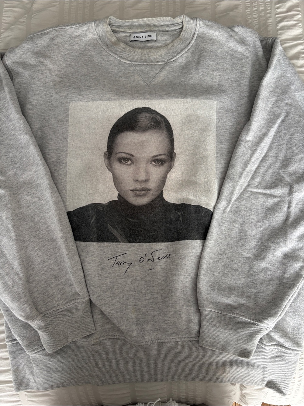 Anine Bing Light Gray Crewneck Sweatshirt with Monochrome Photo
